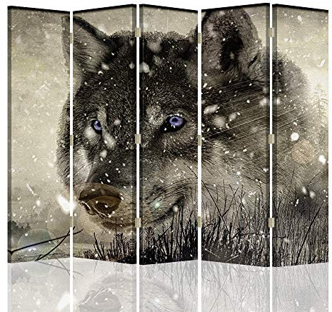 Raumteiler Pinnwand Wolfskopf Trennwand 5-teilig einseitig Grau 180x175 cm