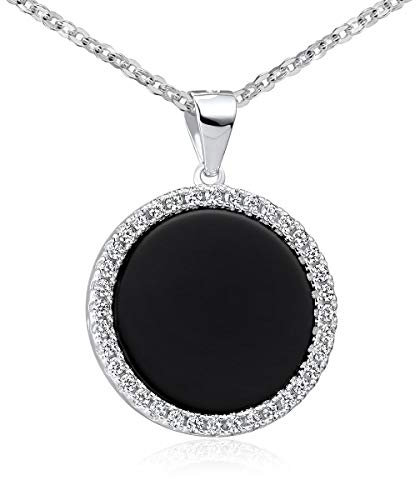 MATERIA Runder Anhänger schwarz - Kettenanhänger Silber 925 Damen mit Onyx Schmuck in Box KA-456-Onyx_K97-60