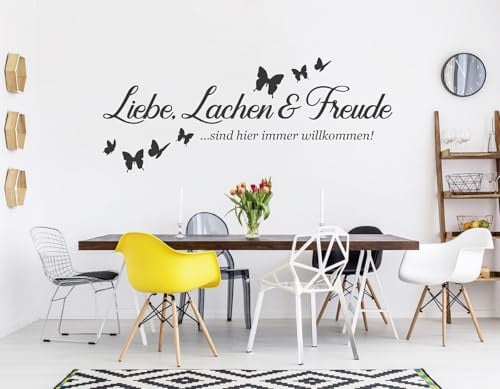 tjapalo® pkm497 wandtattoo Liebe lachen und Freunde sind hier immer willkommen Wandtattoo Freunde spruch Wandtattoo wohnzimmer sprüche Wandsticker Flur, Farbe: flieder, Größe: B150xH58cm