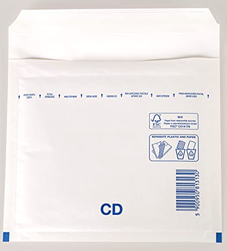 100 Stück Luftpolsterumschlag Luftpolstertasche Versandtasche CD/DIN B6+ (200x175 mm außen) Farbe weiß