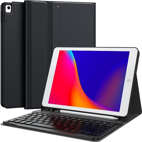 CHESONA Keyboard Case for iPad 9th Generation 2021 10.2 Inch, Detachable Wireless with Pencil Holder Stand Folio Keyboard Cover for iPad 9th Gen/8th Gen/7th Gen 10.2 (Black)