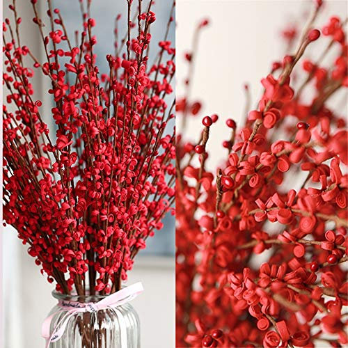 Wootkey Künstliche rote Blumen zum Valentinstag, 74,9 cm lange Stiele, patriotische Picks mit Mini-roten Beeren für DIY, Blumenkunst, Pflanze, Hochzeit, Zuhause, Büro, Tischdekoration, 5 Stück