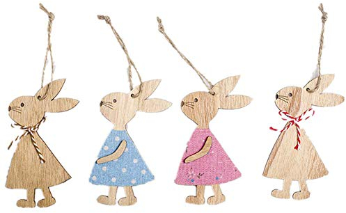 Odot DIY Oster Deko, Hase aus Holz 4 Stück Bunte Osterdekoration Kinder Eier Basteln Baby Ostern Bemalen Osternest Süße Tischdeko Geschenk zu Oster Geschenktüten