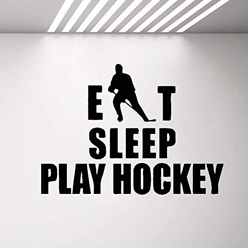 Hockey Essen Schlafen Wandtattoo Schlafzimmer Eishockey Team Vinyl Aufkleber Kinderzimmer 33X39Cm