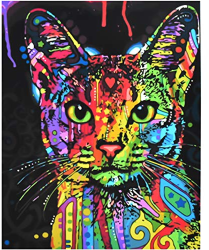 NATUCE Malen Nach Zahlen Katze DIY Ölgemälde für Kinder Erwachsene Anfänger, DIY Malen Nach Zahlen Vorgedruckt Leinwand-Ölgemälde Geschenk Kits Home Haus Dekor - Bunter Katze 40 * 50 cm (Ohne Rahmen)