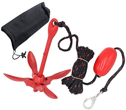 Nrkin Grapnel Anchor Kit,Boot Anker Faltbar Aluminium Anker Kit,Faltbar Anker Fischen Zubehör,mit Seil,für Kajak Kanu Boot Marine Segelboot Wasserfahrzeug.