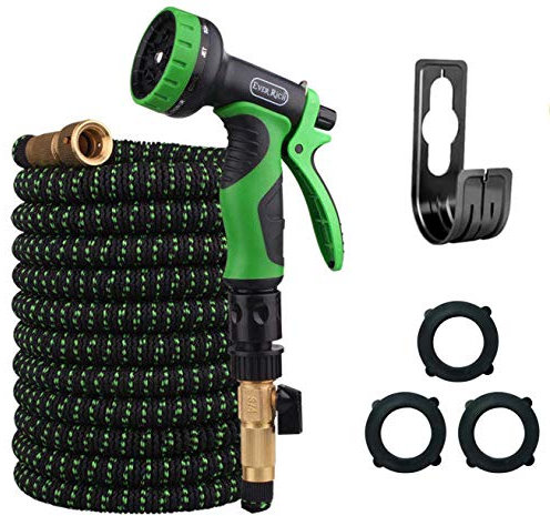 100 Feet Newest Expandable Strongest Hose with & Pattern Spray Nozzle (Black Green Line)