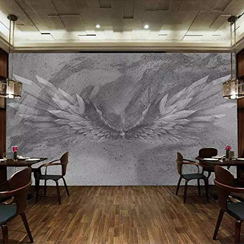 Fototapete 3D Retro grau Zement Wand Engel Flügel abstrakte Kunst Wandmalerei Bar Wanddekoration-300 * 245cm