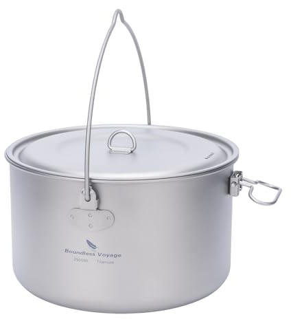 Boundless Voyage Pote de Titanio al Aire Libre de 2900ML con Tapa Tapa de asa Plegable Acampar Senderismo Picnic Ultraligero Botella de Agua portátil