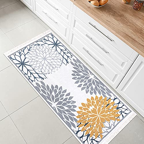 Fashion4Home Teppich Läufer - Tepiche für Wohnzimmer, Schlafzimmer, Küche, Kinderzimmer, Badezimmer - Boho Kelim - Läufer Flur, Orient-Blau-Gold, Größe: 80x200 cm