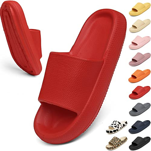 Geweo Hausschuhe Badeschuhe Herren Damen Pantoffeln Badeschlappen Super Weich Rutschfeste Unisex Strand Sandalen Indoor Slippers Dicke Sohle Duschsandale Badezimmer Rot 36/37EU