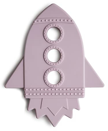 Mushie Beißring für Babys aus BPA-frei Silikon | Fördert Sehsinn & Motorik Baby | Zahnen Nursing Zubehör | Sichere & Hochwertige für Kleinkinder Kinder Jungs & Mädchen | Rakete Design (Soft Lilac)