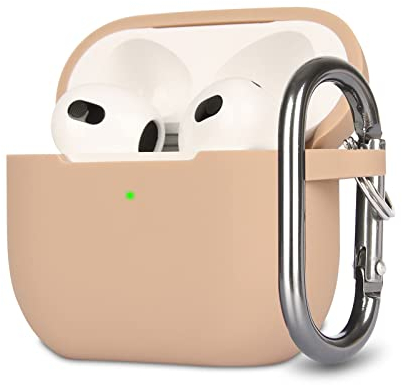 KOKOKA Silikon Hülle Kompatibel mit AirPods 3 Case und Schutzhülle für AirPods 3rd Generation 2021, Stoßfeste Weiche Dünne Case für Airpods 3 Mit Karabiner, Front-LED Sichtbar, Milk Tea