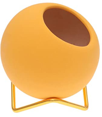 Ciieeo Décor Extérieur Pot de Fleurs en Céramique Pot de Fleur Rond en Acier Galvanisé Simple Décoratif Détaillée Plante Pot Rond Pot de Fleur pour Jardin Intérieur (Jaune)