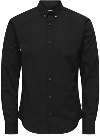 ONLY & SONS Herren Onspoplin Btn Down Shirt Ls Exp Re Hemd, Schwarz, S EU