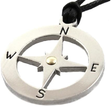 amorili Collana Rosa dei Venti Bussola Acciaio Inox e Elemento Oro – Cordoncino Regolabile – Gioiello Nautico Unise - cln0256