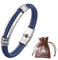DPGOLDP Herren Blau Lederarmband Edelstahl 316L PU Leder Geflochten Armreif Ehemann Schmuck Geschenk mit Viking Tasche,Steel bar,205mm