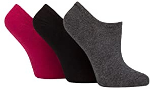 Pringle Ladies Plain Cotton Secret Socks Pack of 3 Black/Grey/Plum Plain 4-8