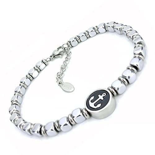 SAGA GIOIELLI® Bracciale Uomo in Acciaio Inossidabile con Ancora – Stile Nautico, Regolabile, Elegante e Resistente Confezione Regalo