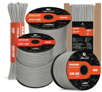 Abma Cord Paracord 4mm 30m 100% Nylon Rope 9 Strands Type III Parachute Cord for DIY, Camping, Survival, Outdoor - Max. 280kg - Grey