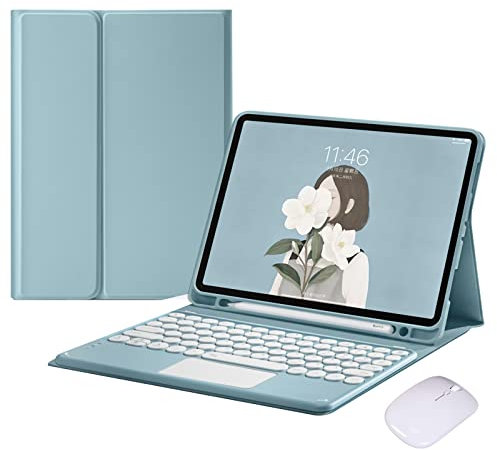 GUPENAA Funda con Teclado Español Ñ para iPad 6ª/5ª generación 2018 2017, Air 2/Air 1, Pro 9.7 Pulgadas, trackpad multitáctil, Teclado inalámbrico magnético Desmontable con Soporte para lápices,Azul