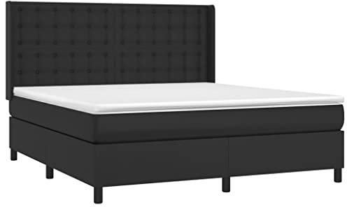 vidaXL Boxspringbett mit Matratze LED Kunstlederbett Polsterbett Doppelbett Bett Bettgestell Hotelbett Bettrahmen Lattenrost Schlafzimmerbett Schwarz 180x200cm
