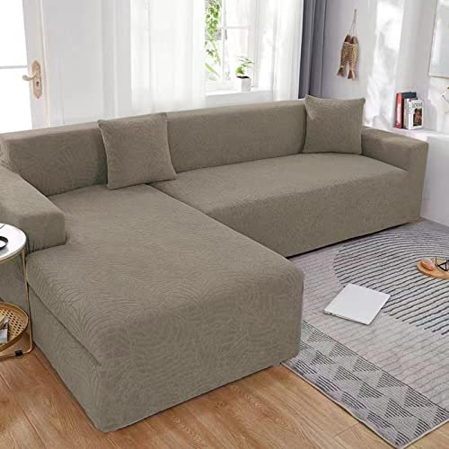 Sofa überzug L Form Wasserdicht,2 Stück Couch überzug Ecksofa L Form Rechts Links, Jacquard Chaiselongue Sofa Schonbezug ,Sofabezug Sofahusse Couchbezug für Sektionssofa (Taupe, ChaiseLongue+3seats)