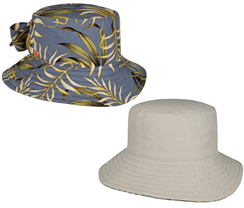 Mayser Malu Leaves Bucket Hut UV-Schutz 80 knautschbar Made in EU Damen Frühling Sommer blau M (57-58 cm)