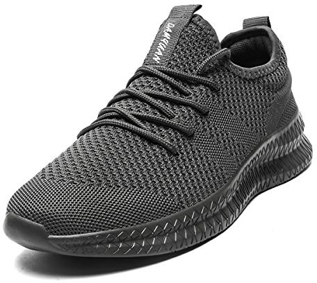 Tvtaop Mens Trainers Road Running Shoes Sneaker Gym Athletic Breathable Outdoor Sports Tennis Fitness Non Slip Lightweight Comfortable Casual Walking Shoes Darkgrey 14.5 UK