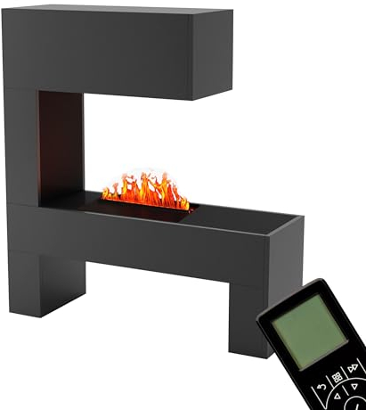 GLOW FIRE Wasserdampf Kamin Mozart (Standkamin) - Elektrokamin mit realistischen LED 3D-Flammen, Knistereffekt & Fernbedienung, 110x120x35 cm - Opti-Myst 500 Elektro Kamin, Grau