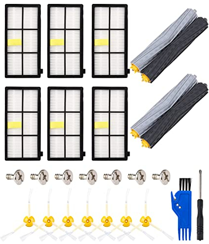 Kit Pièces Accessoires pour iRobot Roomba série 800 900, Brosses Pièces de Rechange 800 900, 890 880 870 990 980 976 900 Aspirateur, 2 2 jeux de brosses à rouleau, 6 filtres, 7 brosses latérales