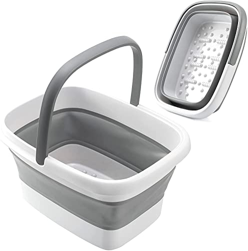 ALINK Collapsible Foot Bath Basin with Handle - 15L/4 Gallons Massaging Tub for Foot Soaking & Pedicure, Gray