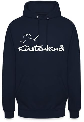 Spreadshirt Küstenkind Schriftzug Mit Möwen Strandurlaub Unisex Hoodie, M, Navy
