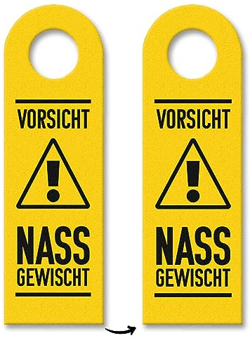 Vorsicht Nass gewischt Türhänger 10er Set mit Hintergrund in gelb Achtung rutschig nicht betreten Boden feucht gewischt keine Fußabdrücke mehr auf feuchtem Boden