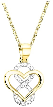 Sofia Milani - Collier pour Femme en Argent 925 - Plaqué Or - avec Pierre de Zircon - avec Pendentif en Forme de Cœur et Infini - N0691