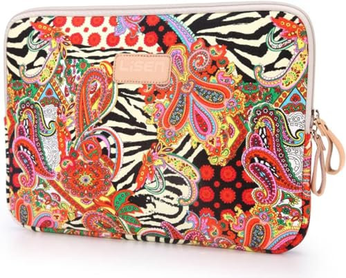 BSLVWG 10-15 Pouces Forest Series Motif Toile Imperméable pour Ordinateur Portable 13,3 Pouces Compatible avec MacBook Air Manchon pour MacBook Pro 13 (14 Pouces, Fleurs Rouges)