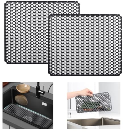 HoneTeek Sink Protectors for Kitchen Stainless Steel, 2Pcs Heat-Resistant Silicone Sink Mats