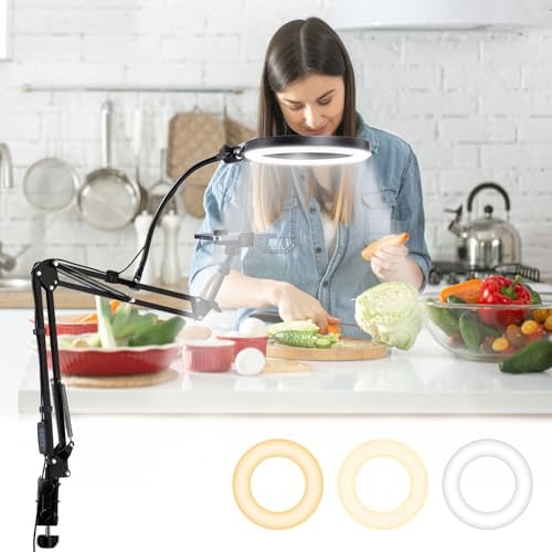 ULANZI Phone Stand for Filming with 10 Ring Light, 3 Color Temperatures (3000-6000k), 10 Brightness Adjustable Overhead Mount for Tiktok YouTube Video