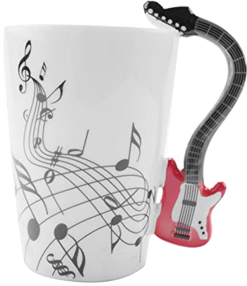 RESFNSE Music Style Guitar Ceramic Mug Coffee Tea Milk Stave Cups With Handle Coffee Mug Novelty Gifts Red Guitar Black Free