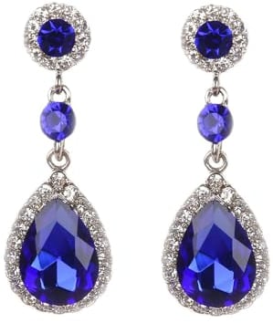 FDEETY Ohrringe Wassertropfen Teardrop Kristall für Damen Hypoallergen Hängende mit Tropfenschliff Edelsteine Zirkonia Ohrringe Lange Baumelnde Ohrstecker Hochzeit Partei Abschlussball(Blau)