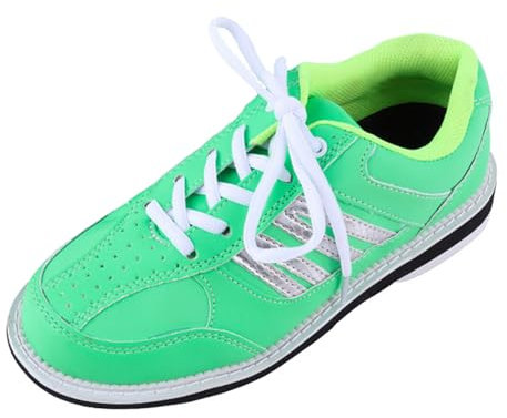 JiuQing Women's Bowling Shoes Breathable Sliding Sole Indoor Training Shoes,Green,6 UK