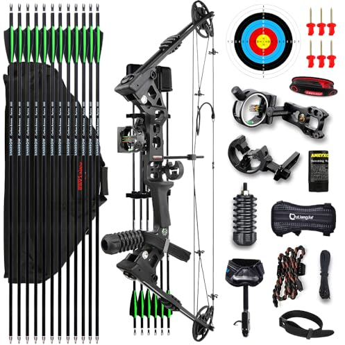 Bogenschießen Compound Bogen Kit für Erwachsene Anfänger RH/LH 20-70LB Draw Weight Einstellbar Jagdbogen 24-30 IBO 320 FPS (Schwarz, Linke Hand)