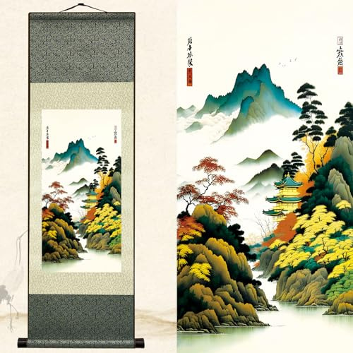Newscz Wandschmuck für Schlafzimmer, Heimdekoration, Zubehör, Wohnzimmer, Seidenrolle, Landschaftsmalerei, Kunstwerk, Poster, ästhetische Raumdekoration, Wandteppich, Wandbehang für Zuhause, Küche