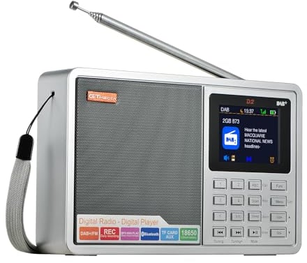 Tragbares Bluetooth Radio,Küchenradio mit Kabel oder Batteriebetriebenes Radio, 2.4''Farbdisplay Digitalradio,Kompaktes mit DAB+/UKW,Audiowiedergabe, Uhrzeit/Alarm