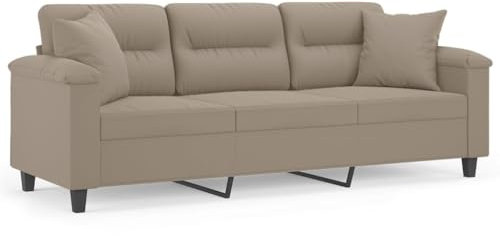 Willood 3-Sitzer-Sofa mit Kissen Liegesofa für Wohnzimmer, Polstersofa Sessel Relaxsofa Loungesofa Relaxcouch Taupe 180 cm Mikrofasergewebe