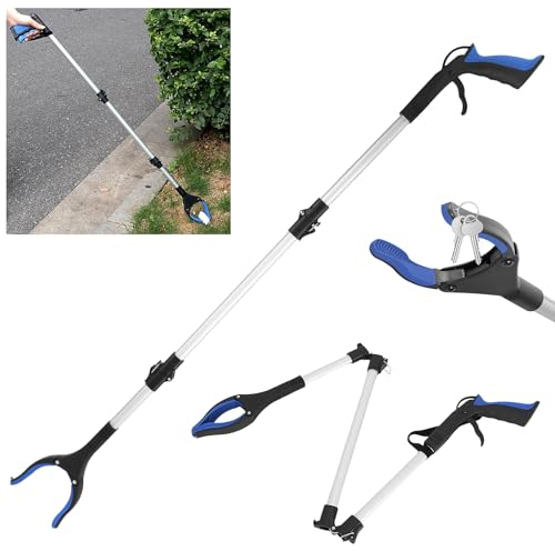 Pince de préhension pour personnes âgées, 109 cm, avec pointes magnétiques, en alliage d'aluminium avec pince antidérapante, convient pour maisons, parcs, hôpitaux, maisons de soins et autres endroits