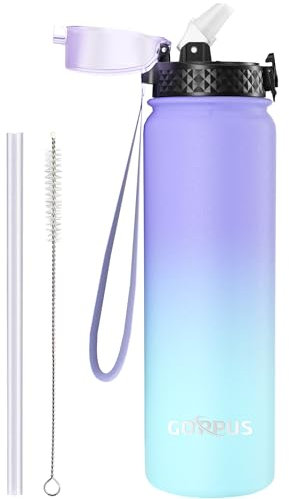 GOPPUS Bouteille d'Eau en Acier Inoxydable 1L/32oz - Thermique à Double Paroi Avec Paille - Isolée Chaude et Froide - Étanche Pour Adulte