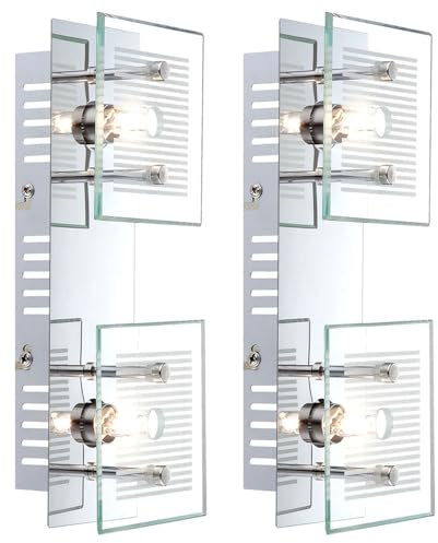 Globo Wandlampe Wandleuchte Spotlampe Spotleuchte Flurleuchte, 2 Flammig, Glasplatte weiß gestreift Chrom, G9 Fassungen, LxBxH 25x10x7,5cm, 2er Set
