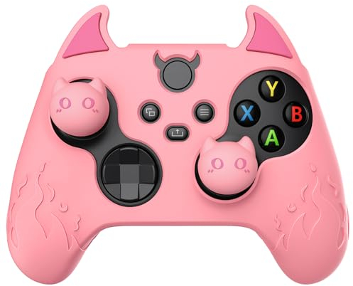PlayVital Cute Demon Kawaii Funda de Silicona para Xbox Series X/S Control Accesorios Cubierta Linda Protectora Antideslizante con Tapas de Joysticks para Xbox Core Mando Inalámbrico(Rosa)
