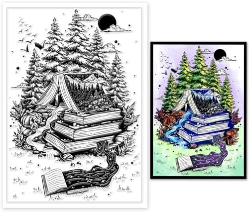 GLOBLELAND Bücher Silikonstempel Wald Transparente Stempel Wolken Sonne Klare Stamps Für Karten Herstellung DIY Scrapbooking Basteln